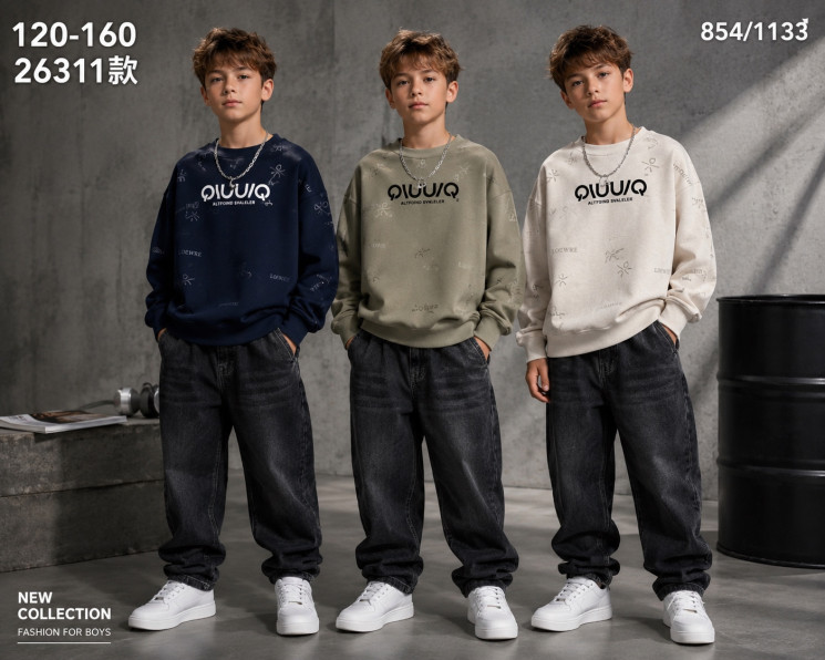 Світшот дитячий "26311" двохнитка (р: 120-160см) 3 кольори, в упаковці 5 шт. №388656 - AMD SE905