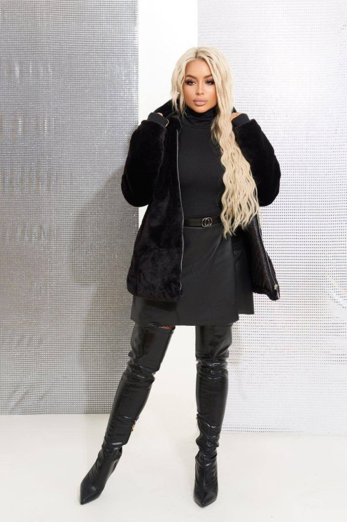 Шубка жіноча з капюшоном, екохутро + утеплена підкладка м.#818 (р: 50-52, 54-56) №805043 - 