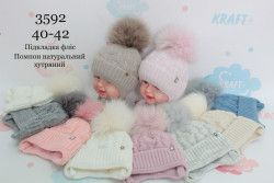 Шапка дитяча з відворотом, трикотаж, хутро, м.3592 (Розмір:  40-42 см), різні кольори, в упаковці 5 шт. №338339