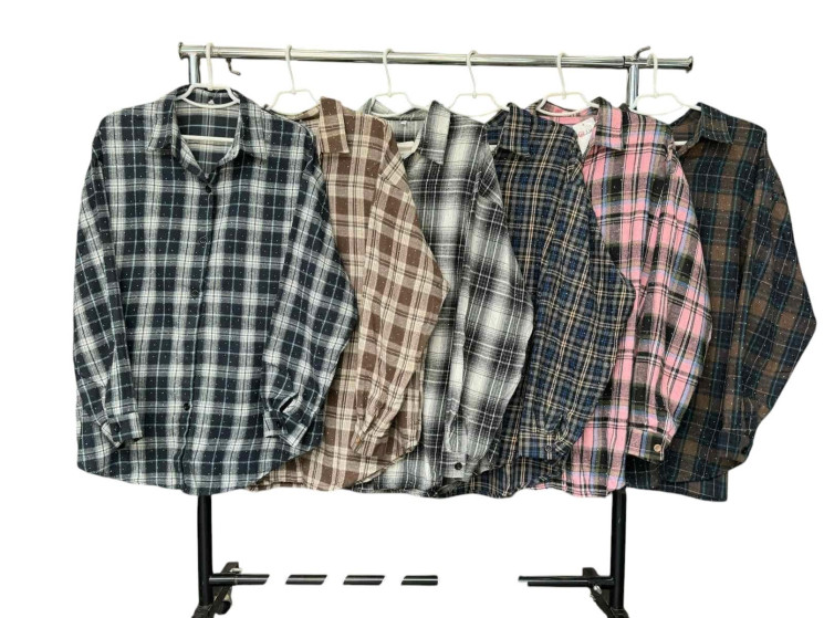 Сорочка жіноча, фланель з камінням, м. 7771 (Розмір: 3XL-6XL ), 6 кольорів, в упаковці 4 штуки №346104 - 