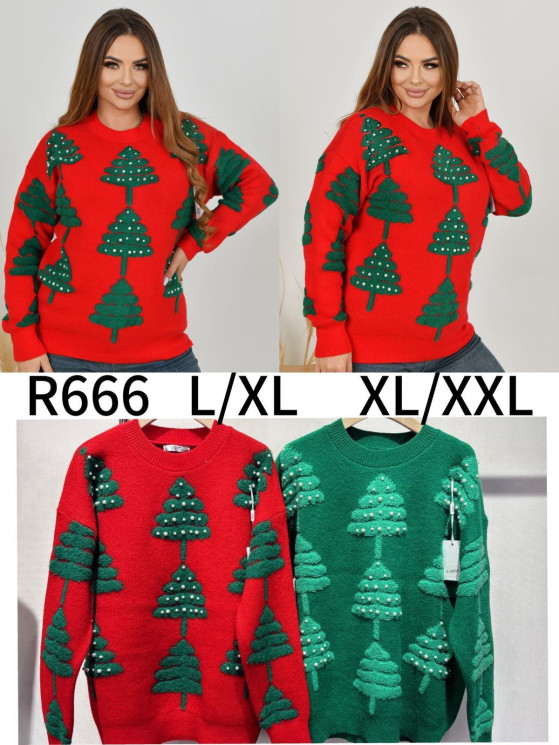 Светр жіночий новорічний, кашемір, м.R666 (р. L-2XL ), мікс кольорів, в упаковці 10 штук №338800 - Vanda SE1013