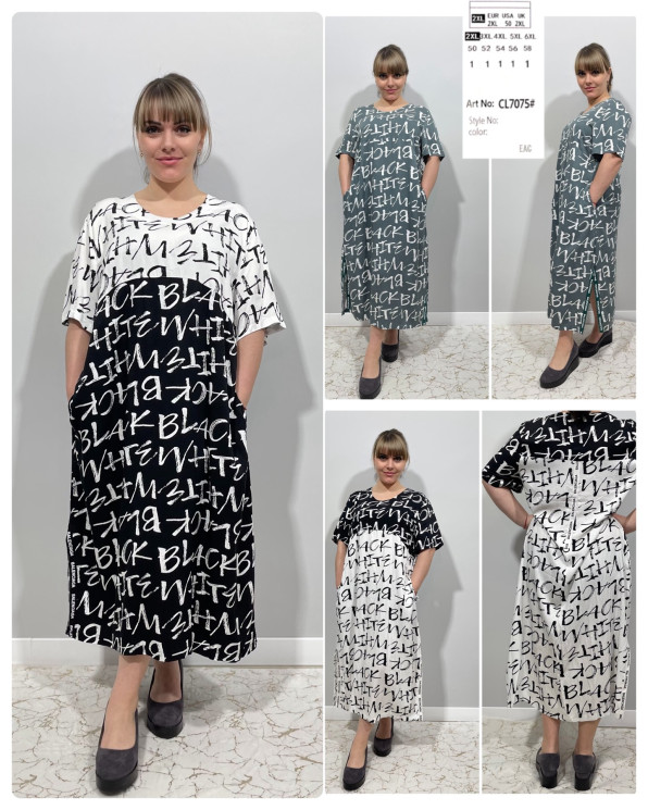 Сукня жіноча "CL7075" штапель (р: 2XL,3XL,4XL,5XL,6XL) 3 кольори, в упаковці 5 шт. №366051 - 
