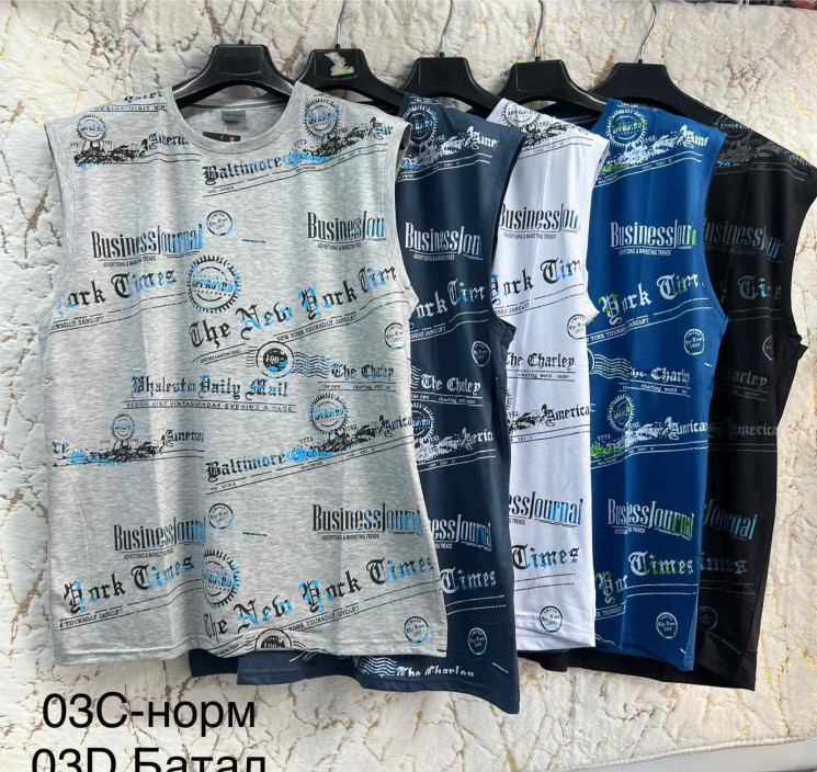 Майка чоловіча, трикотаж, м.03D (р. 6XL-8XL ), мікс кольорів, в упаковці 5 шт. №329403 - Vanda SE1013