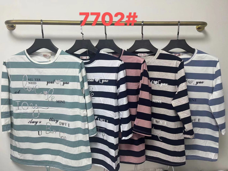 Футболка жіноча, трикотаж, м.7702 (р. 2XL-5XL ), мікс кольорів, в упаковці 8 штук №324435 - Iris BG/PO436