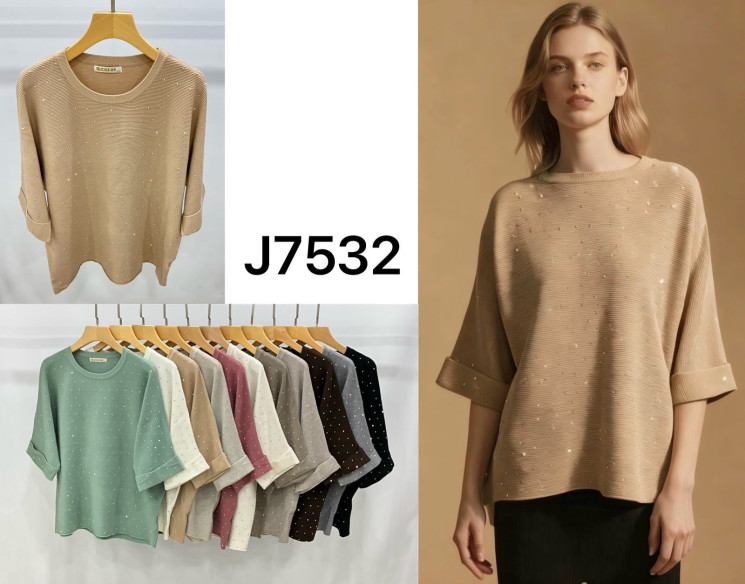 Светр жіночий, трикотаж, м.J7532 (р. L-3XL ), мікс кольорів, в упаковці 20 штук №338851 - Vanda SE1013