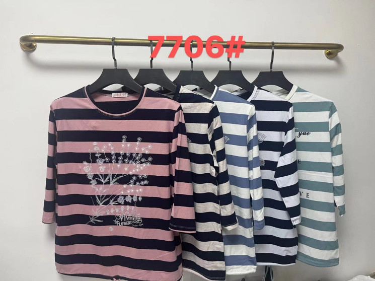 Футболка жіноча, трикотаж, м.7706 (р. 2XL-5XL ), мікс кольорів, в упаковці 8 штук №324436 - Iris BG/PO436