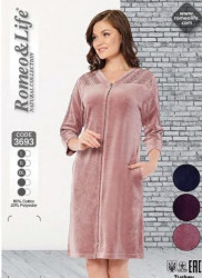Халат жіночий, велюр на котоновій основі, м.3693 (Розмір: L-2XL), 3 кольори, в упаковці 3 штуки №324731