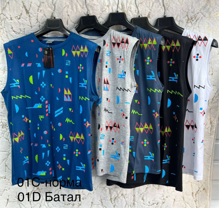 Майка чоловіча, трикотаж, м.01D (р. 6XL-8XL ), мікс кольорів, в упаковці 5 шт. №329405 - Vanda SE1013