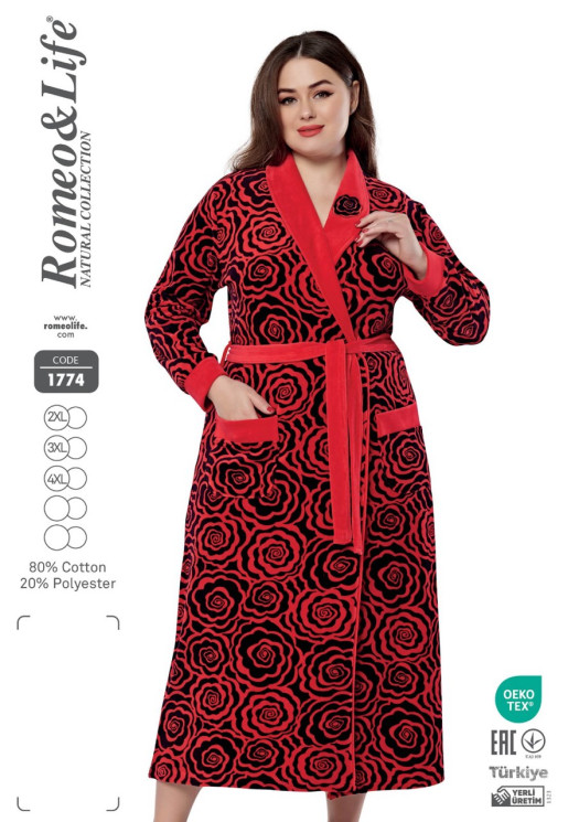 Халат жіночий, велюр "1774" (р: 2XL,3XL,4XL) в упаковці 3 шт. №358526 - Romex HR1980