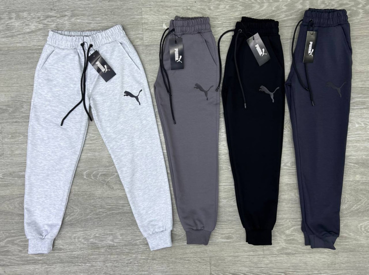 Спортивні штани дитячі Puma, двохнитка, пеньє "246-2" (р: 9-13років) 4 кольори, в упаковці 5 шт. №358728 - Spider