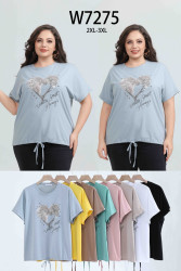 Футболка жіноча, котон, м.W7275 (розмір: 2XL-3XL ), мікс кольорів, в упаковці 10 штук №341455