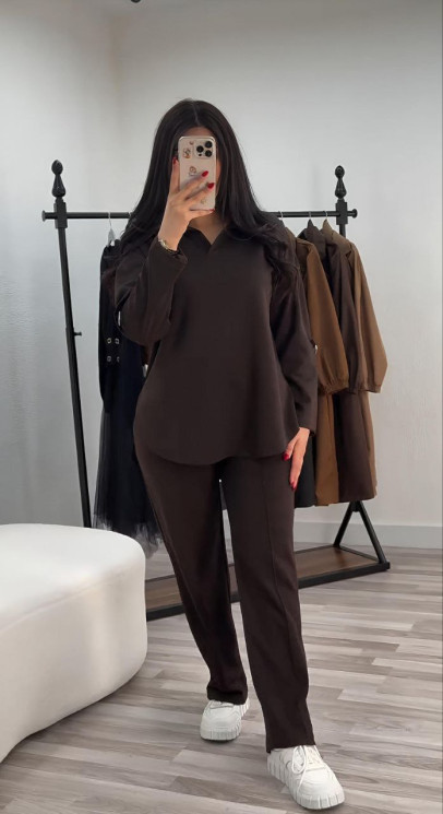 Костюм жіночий із сорочкою та брюками прямого крою, двонитка м. 315 (р. 52-54, 56-58, 60-62, 64-66) шоколад №412535 - 