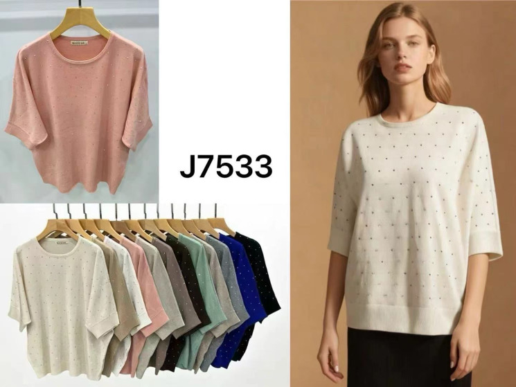 Светр жіночий, трикотаж, м.J7533 (р. L-3XL ), мікс кольорів, в упаковці 20 штук №338853 - Vanda SE1013