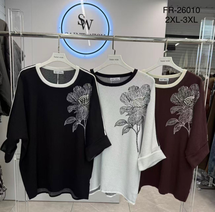 Кофта жіноча кашемір м.FR-26010 (Розмір:2XL-3XL) мікс кольорів в упаковці 6 штук №764663 - Saint Zel3317