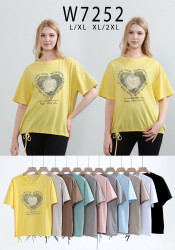 Футболка жіноча, котон, м.W7252 (розмір: L-2XL ), мікс кольорів, в упаковці 10 штук №341456