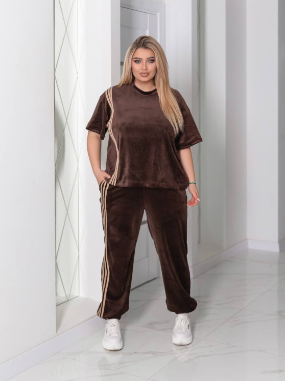 Костюм жіночий з лампасами, королівський велюр на х/б м. 1359 (р: 50-52, 54-56, 58-60, 62-64) №819648 - 