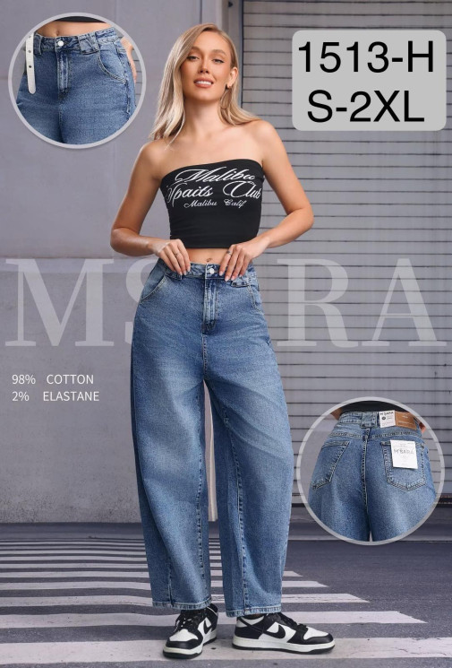Джинси жіночі баггі стрейч м.1513-H (р:S-2XL) в упаковці 6 штук №761866 - UNO2Uva SER1864