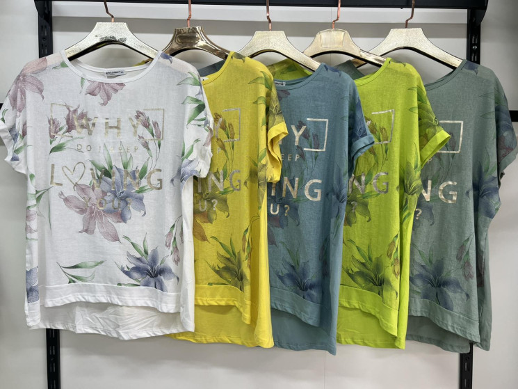Футболка жіноча льон м.7385 (р:3XL-6XL) 5 кольорів в упаковці 4 штуки  №762199 - Moda SE661