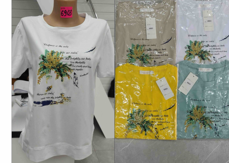 Футболка жіноча "6903" трикотаж (р: S-2XL) 4 кольори, в упаковці 5 шт. №365911 - Natasha SE669