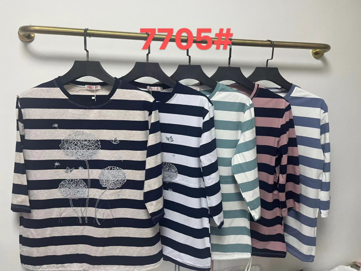 Футболка жіноча, трикотаж, м.7705 (р. 2XL-5XL ), мікс кольорів, в упаковці 8 штук №324439 - Iris BG/PO436