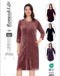 Халат жіночий, велюр на котоновій основі, м.3805 (Розмір: L-3XL), 4 кольори, в упаковці 4 штуки №324734