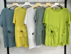 Футболка жіноча льон м.7392 (р:3XL-6XL) 5 кольорів в упаковці 4 штуки  №762200