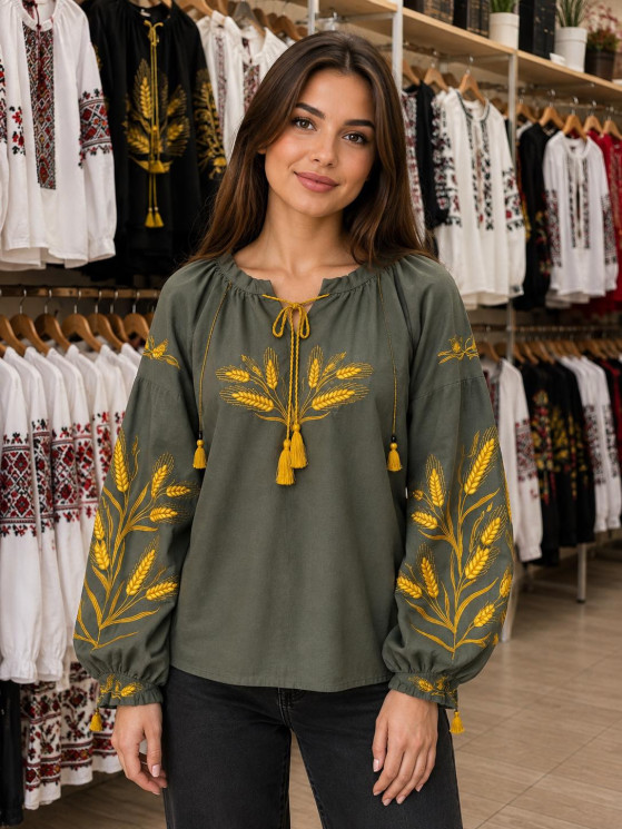 Вишиванка жіноча, льон (розміри: S,M,L ), в упаковці 3 штуки №348380 - Delux 909