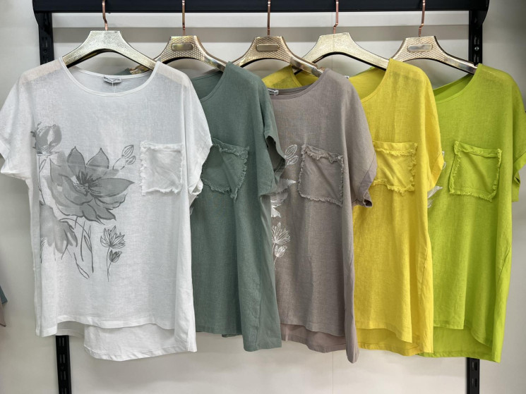 Футболка жіноча льон м.7389 (р:3XL-6XL) 5 кольорів в упаковці 4 штуки  №762201 - Moda SE661