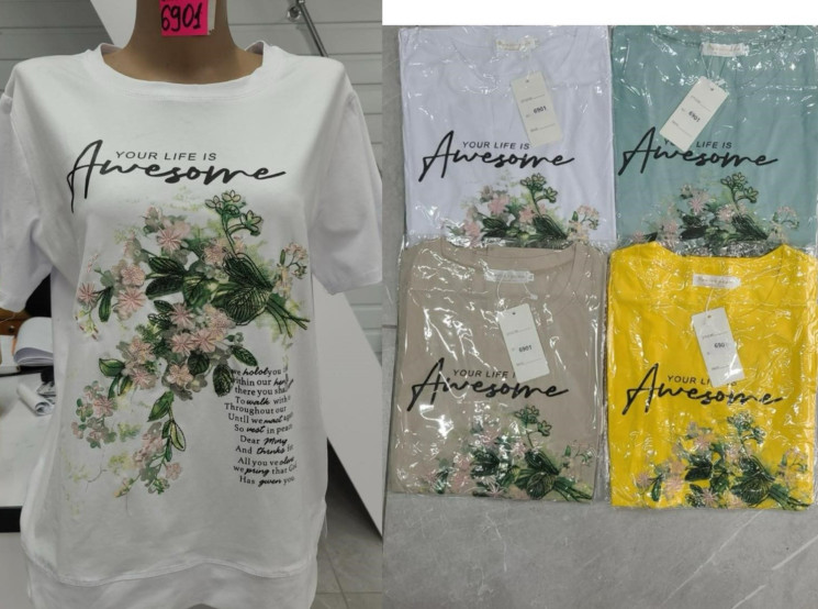 Футболка жіноча "6901" трикотаж (р: S-2XL) 4 кольори, в упаковці 5 шт. №365912 - Natasha SE669
