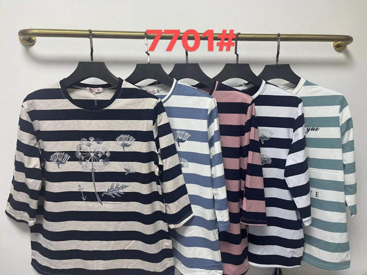 Футболка жіноча, трикотаж, м.7701 (р. 2XL-5XL ), мікс кольорів, в упаковці 8 штук №324441 - Iris BG/PO436