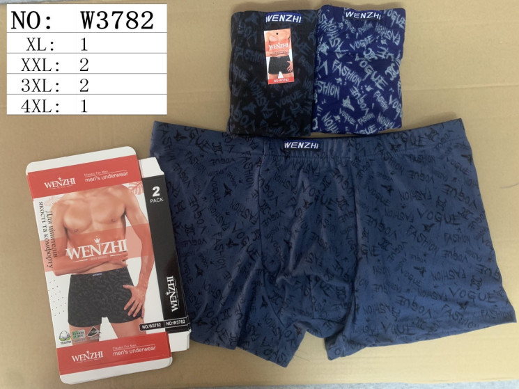 Труси чоловічі, котон, м.W3782 (розмір: XL-4XL), мікс кольорів, в упаковці 24 шт. №344264 - Chiny 2598