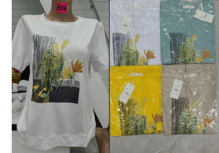 Футболка жіноча "6906" трикотаж (р: S-2XL) 4 кольори, в упаковці 5 шт. №365913 - Natasha SE669