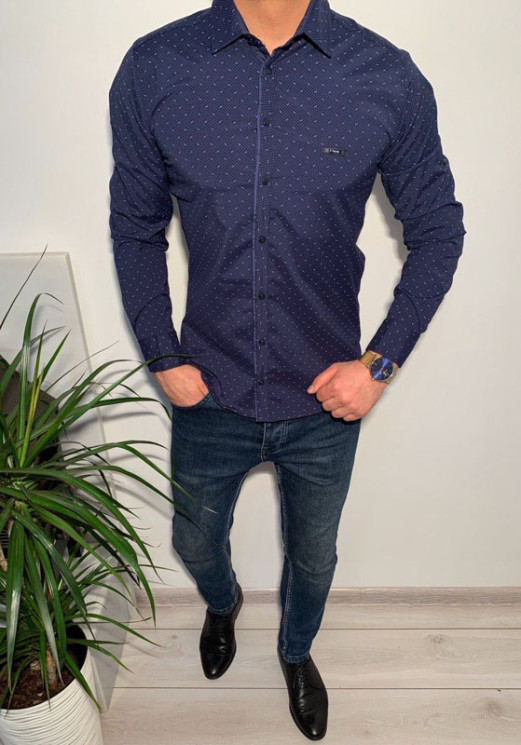 Сорочка No Brand р M-3XL Чоловіча R413 navy - NikNumbers SE1041-1042