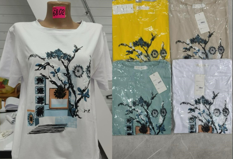 Футболка жіноча "6802" трикотаж (р: S-2XL) 4 кольори, в упаковці 5 шт. №365914 - Natasha SE669