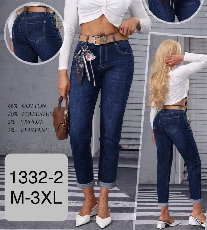 Джинси жіночі батал мом з ременем м.1332-2 (р:M-3XL) в упаковці 6 штук №764110 - UNO2Uva SER1864