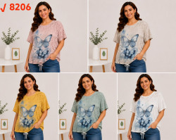 Футболка жіноча, трикотаж, м.8206 (р. 2XL-5XL ), 5 кольорів, в упаковці 4 штуки №345646