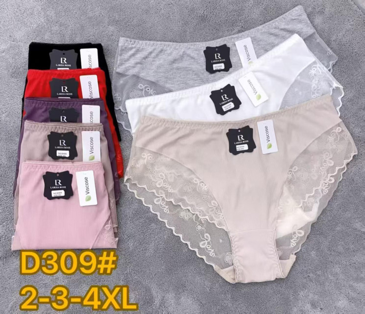 Труси жіночі бавовна з рубчиком м.D309 (розмір 2XL-4XL) мікс кольорів в упаковці 12 штук  №762419 - Haner 449/451