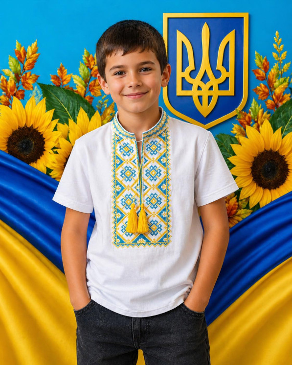 Футболка вишиванка дитяча, кулір (розміри: 98-164), в упаковці 12 штук №347125 - Delux 909