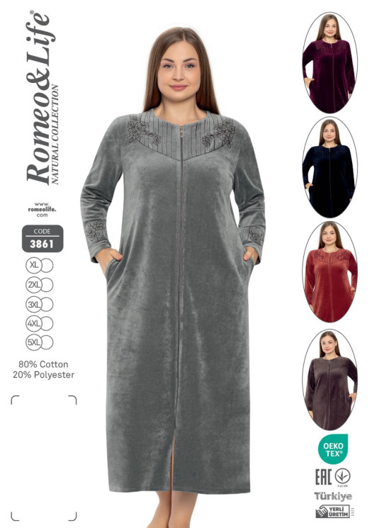 Халат жіночий "3861" велюр (р: XL,2XL,3XL,4XL,5XL) 5 кольорів, в упаковці 5 шт. №361160 - 