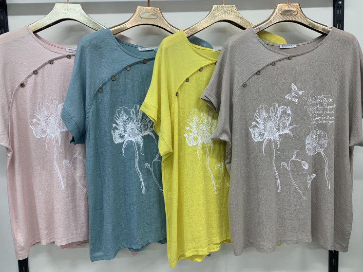 Жіноча футболка, льон, м.7388, (р: 7XL-10XL.), 7 кольорів, в упаковці 4 штуки, № 751335 - Relaxwear RZ3531