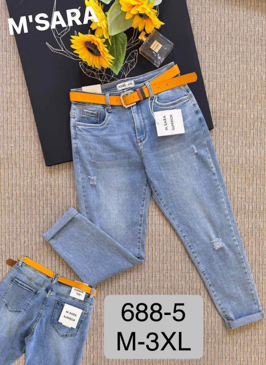 Джинси жіночі Мом бойфренд з ременем , м.688-5, (р: M-3XL), в упаковці 6 штук, №751459 - UNO2Uva SER1864