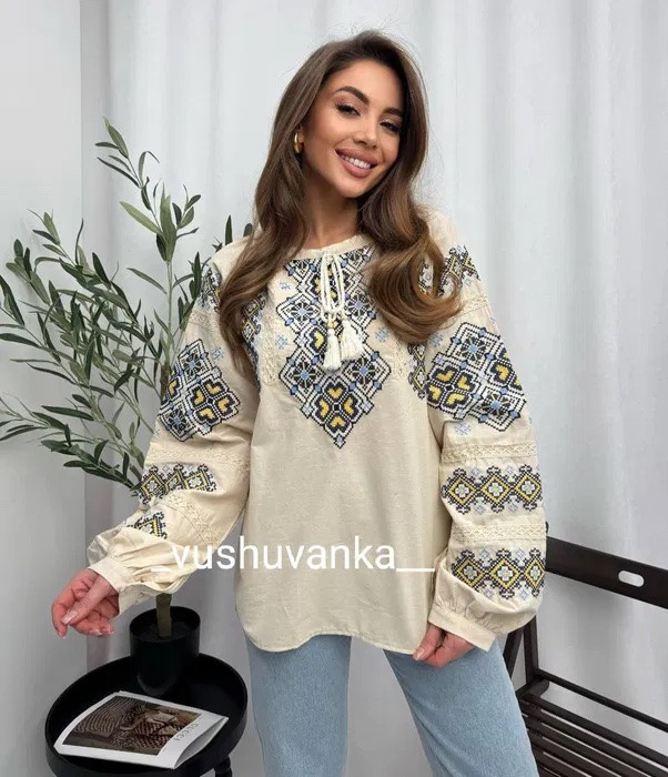 Вишиванка жіноча, льон (розміри: S,M,L ), в упаковці 3 штуки №328573 - Delux 909