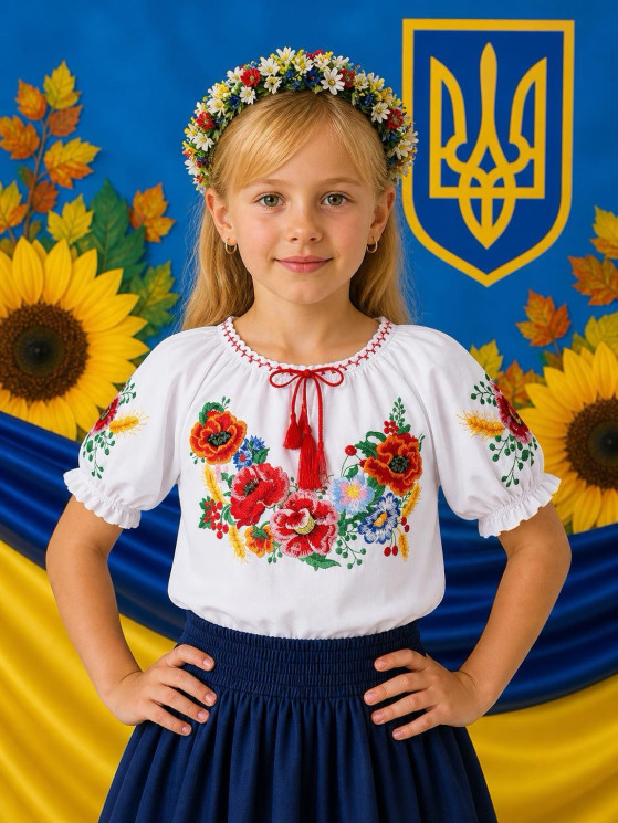Вишиванка дитяча, паплін (розміри: зріст 122-146), в упаковці 5 штук №347126 - Delux 909