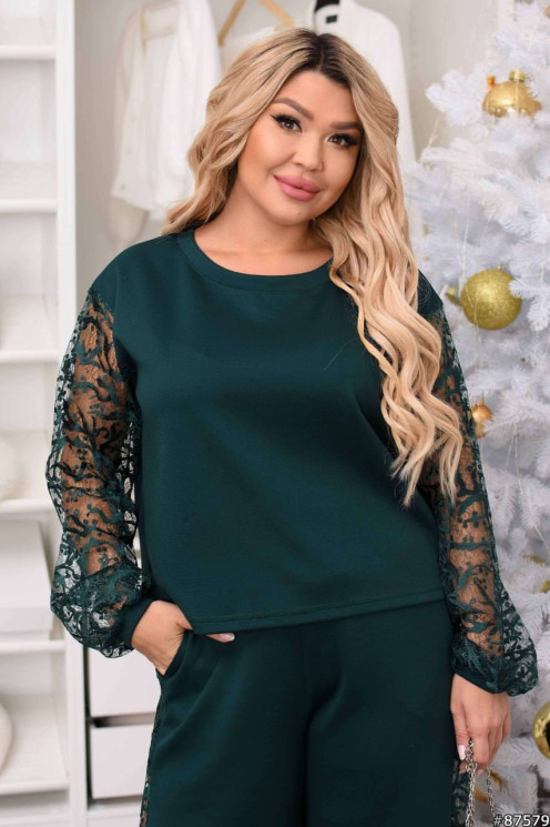 Костюм жіночий, італійський трикотаж + гіпюр м. 397 (р: 50-52, 54-56, 58-60) №818122 - 