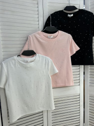 Футболка жіноча "2223" котон (р: one size) 3 кольори, в упаковці 5 шт. №385987