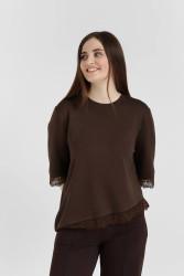 Кофта жіноча асиметрична з мереживом, турецька тканина м. 227 (р: М, L, XL, XXl) №830036