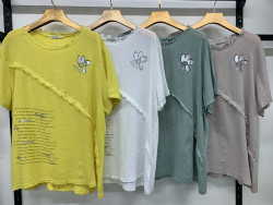 Футболка жіноча льон м.9588 (р:3XL-6XL) 4 кольора в упаковці 4 штуки  №762209