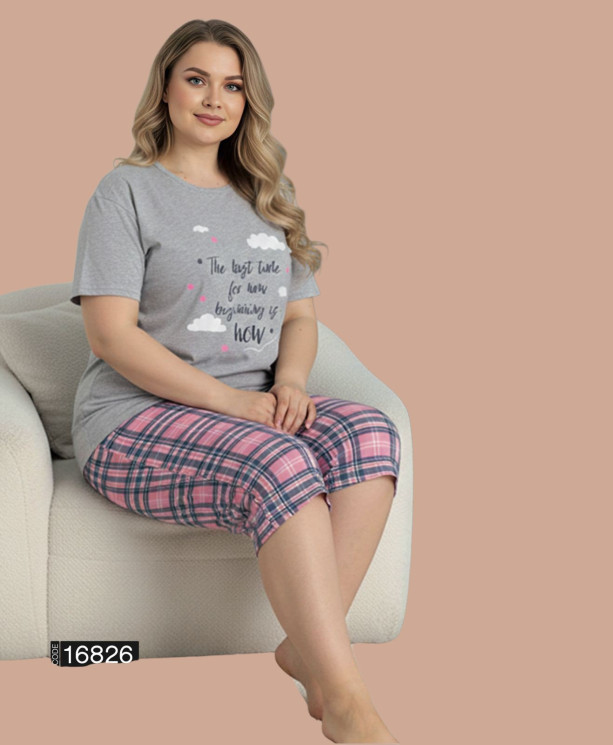 Піжама жіноча, котон, м.16826 (р. L-4XL), в упаковці 5 штук №342622 - Karahan HR1930