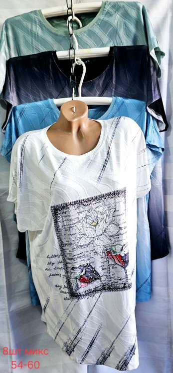 Футболка жіноча, трикотаж (р. 54–60), 4 кольори, в упаковці 8 штук №310076 - Iris BG/PO436