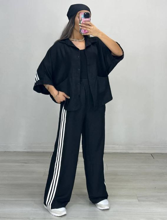 Костюм жіночий OVERSIZE з лампасами, жатий льон м. 1928 (р: 42-48) №821898 - 